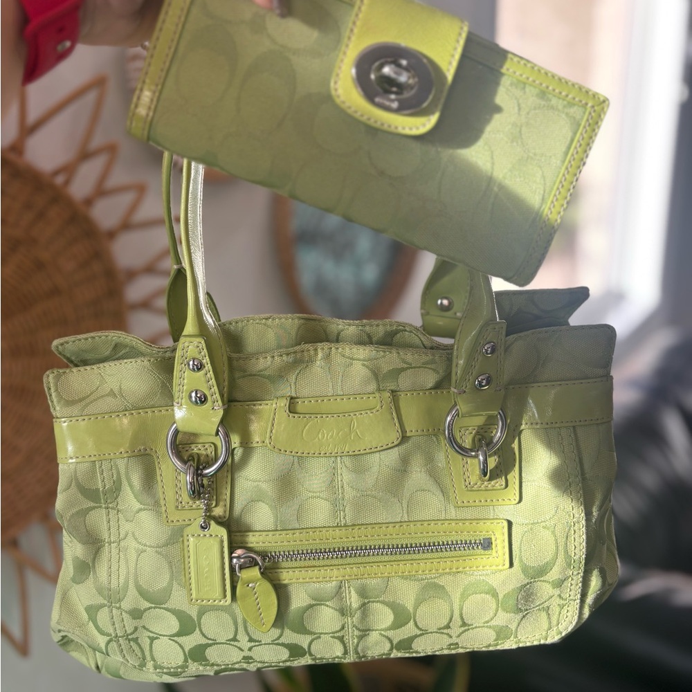 Green Coach Penelope Handbag and Wallet Set